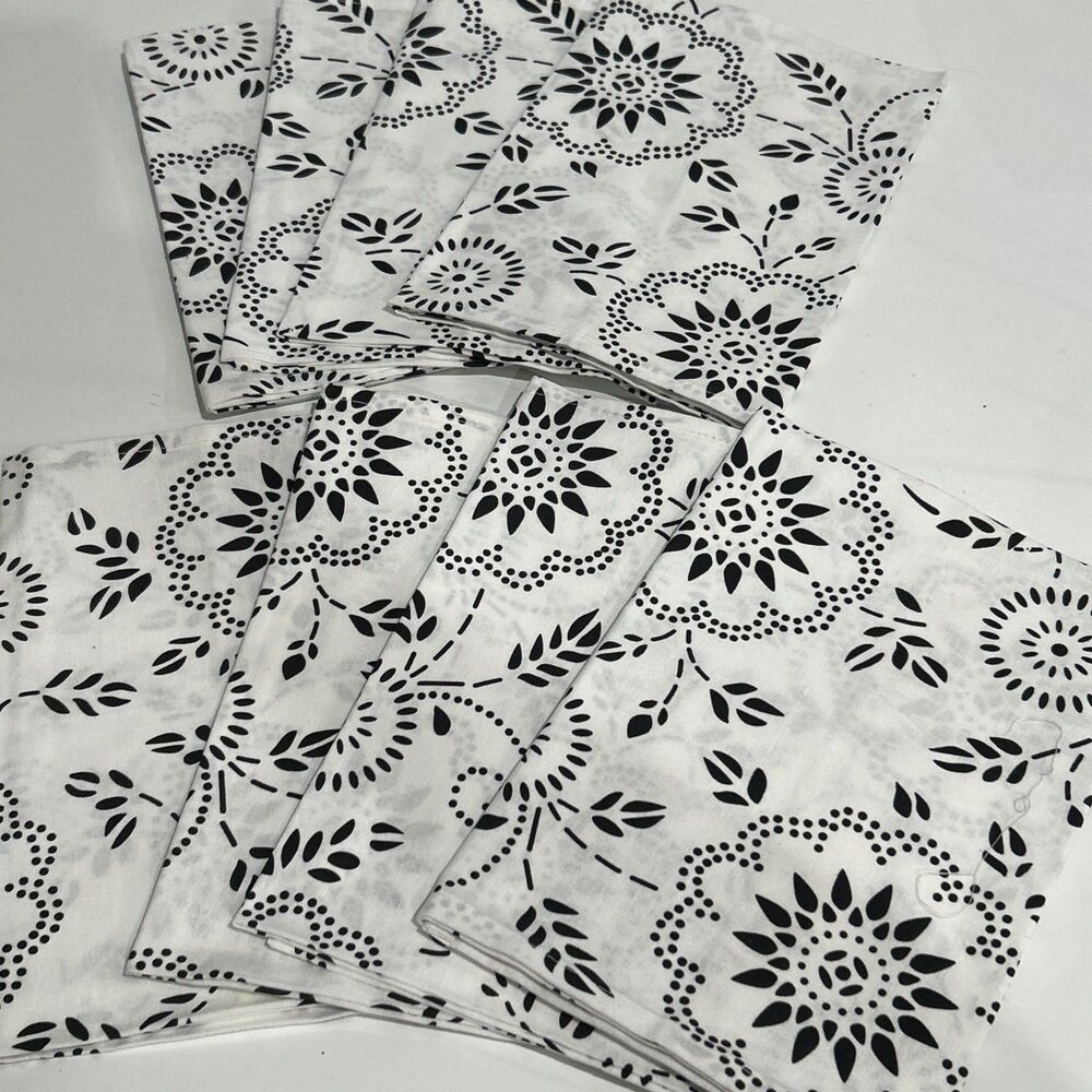Set of 8 Black & White Dinner Napkins Cotton Mahogany 20" X 20"